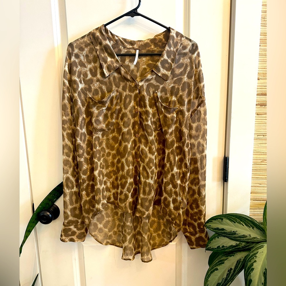 Free People Y2K Leopard Print Blouse